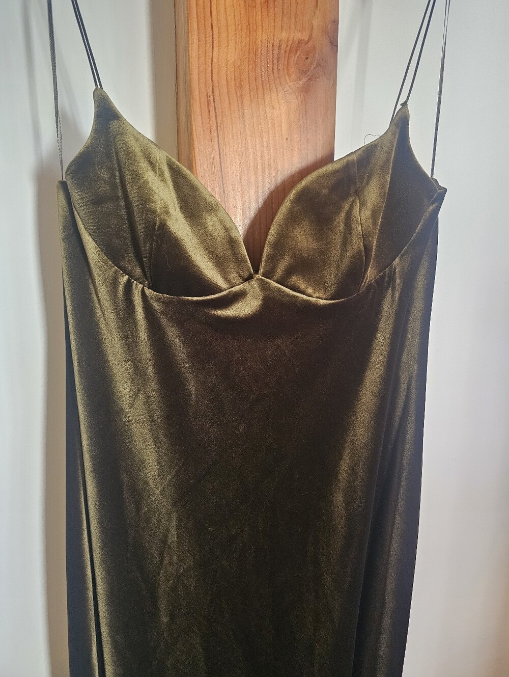 ZARA Olive Green Velvet Slip Dress with Cowl Neck - Xl